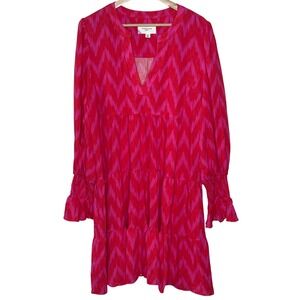 Pomander Place Pink Red Ikat Chevron Tiered Mini Dress XXXL Y20391OMYT Womens